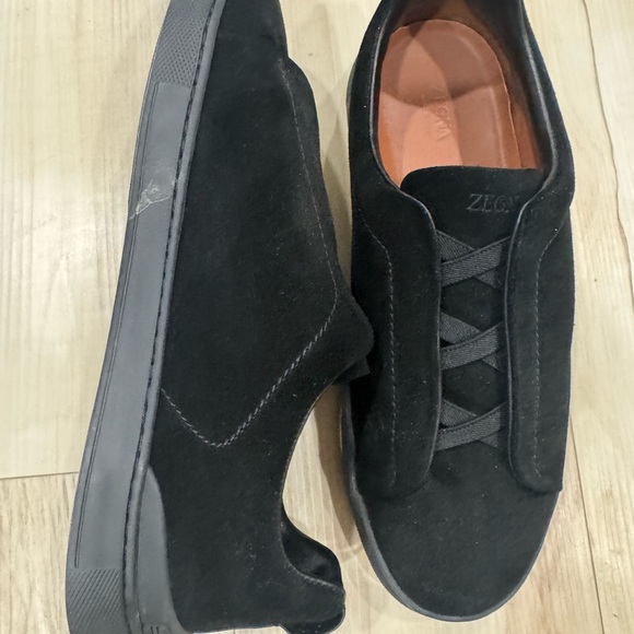 Zegna Triple Stitch Black Nubuck Sneakers - Picture 4 of 7